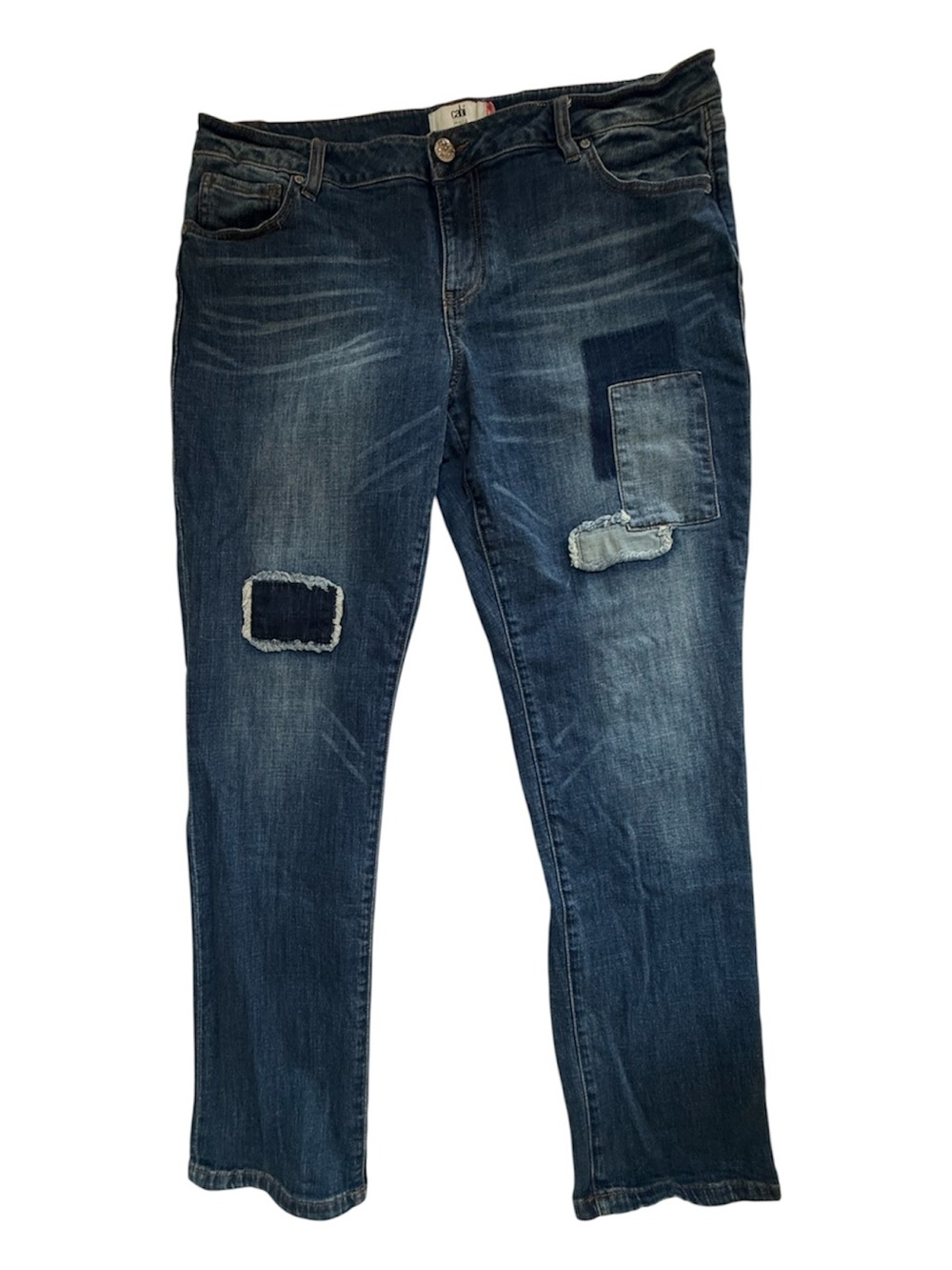 Cabi Slim Boyfriend Patchwork Jeans Medium Wash Size 16 Cottagecore Denim